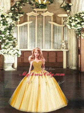 Stunning Beading 15 Quinceanera Dress Gold Lace Up Sleeveless Floor Length