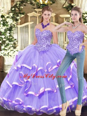Organza Sleeveless Floor Length Ball Gown Prom Dress and Appliques and Ruffled Layers