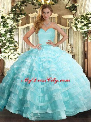 Apple Green Organza Lace Up Sweetheart Sleeveless Floor Length Sweet 16 Dresses Ruffled Layers