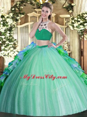 Multi-color High-neck Neckline Beading and Ruffles Sweet 16 Dresses Sleeveless Backless