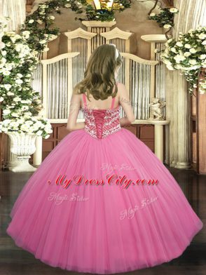 Custom Design Ball Gowns Evening Gowns Blue Straps Tulle Sleeveless Floor Length Lace Up