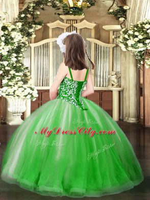 Attractive Green Sleeveless Tulle Lace Up Little Girls Pageant Gowns for Party and Quinceanera