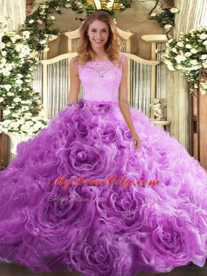Top Selling Lilac Fabric With Rolling Flowers Zipper Vestidos de Quinceanera Sleeveless Floor Length Lace