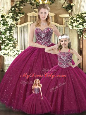Floor Length Lace Up Vestidos de Quinceanera Burgundy for Military Ball and Sweet 16 and Quinceanera with Beading