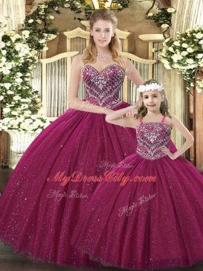 Floor Length Lace Up Vestidos de Quinceanera Burgundy for Military Ball and Sweet 16 and Quinceanera with Beading
