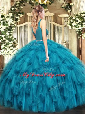 Glorious Fuchsia Two Pieces Beading and Ruffles Quinceanera Dresses Zipper Tulle Sleeveless Floor Length