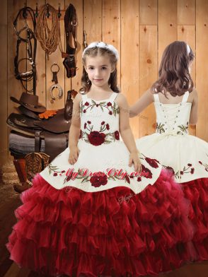Wine Red Sweet 16 Dresses Military Ball and Sweet 16 and Quinceanera with Embroidery and Ruffles Halter Top Sleeveless Lace Up