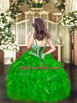 Green Straps Neckline Appliques and Ruffles Pageant Gowns For Girls Sleeveless Lace Up