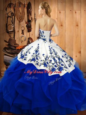 Sleeveless Satin and Organza Floor Length Lace Up Vestidos de Quinceanera in Fuchsia with Embroidery