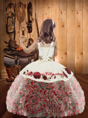 Elegant Multi-color Sleeveless Fabric With Rolling Flowers Lace Up Child Pageant Dress for Sweet 16 and Quinceanera