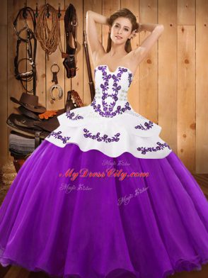 Flare Strapless Sleeveless Lace Up Sweet 16 Quinceanera Dress Eggplant Purple Satin and Organza