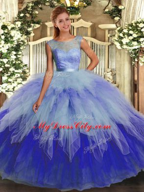 Glamorous Organza Sleeveless Floor Length Quince Ball Gowns and Beading and Ruffles
