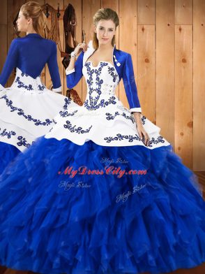 Sweet Sleeveless Embroidery and Ruffles Lace Up Vestidos de Quinceanera
