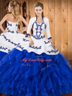 Sweet Sleeveless Embroidery and Ruffles Lace Up Vestidos de Quinceanera