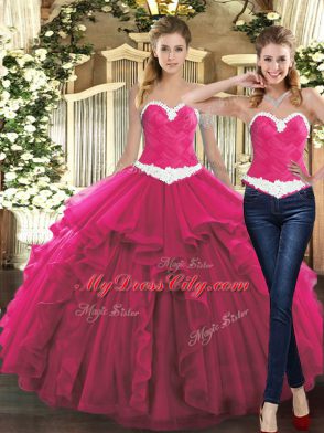 Ruffles Sweet 16 Dress Fuchsia Lace Up Sleeveless Floor Length