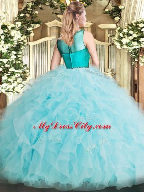 Fine Organza Sleeveless Floor Length Quince Ball Gowns and Beading and Ruffles