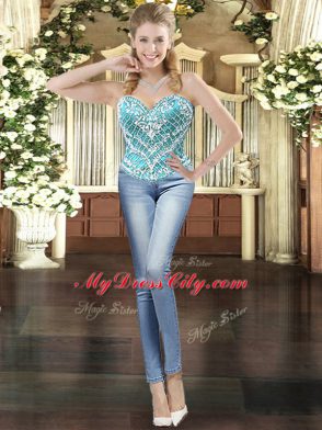 Aqua Blue Quinceanera Gowns Military Ball and Sweet 16 and Quinceanera with Beading and Ruffles Sweetheart Sleeveless Lace Up