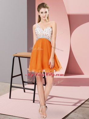 Sleeveless Mini Length Beading Criss Cross with Orange