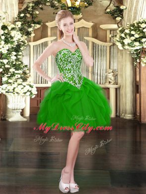 Green Ball Gowns Beading and Ruffles Quinceanera Dresses Lace Up Tulle Sleeveless Floor Length