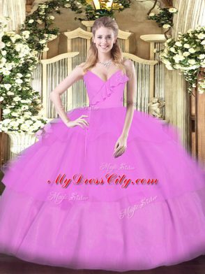 Fabulous Spaghetti Straps Sleeveless Organza Vestidos de Quinceanera Ruffled Layers Zipper