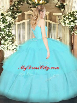 Fabulous Spaghetti Straps Sleeveless Organza Vestidos de Quinceanera Ruffled Layers Zipper