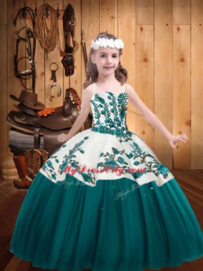 Beauteous Sleeveless Lace Up Floor Length Embroidery Child Pageant Dress