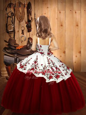 Beauteous Sleeveless Lace Up Floor Length Embroidery Child Pageant Dress