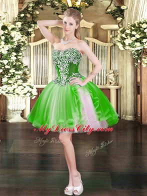 Ball Gowns Tulle Sweetheart Sleeveless Beading Mini Length Lace Up Prom Party Dress