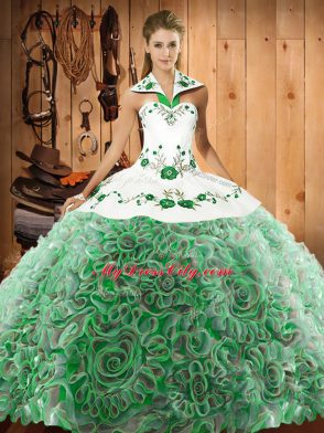 Lovely Sleeveless Sweep Train Embroidery Lace Up 15th Birthday Dress