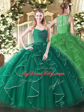 Sexy Organza Sleeveless Floor Length Sweet 16 Dress and Ruffles