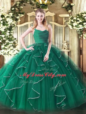 Sexy Organza Sleeveless Floor Length Sweet 16 Dress and Ruffles