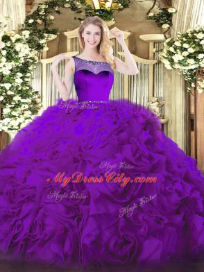 Charming Fabric With Rolling Flowers Sleeveless Floor Length Quinceanera Gowns and Beading