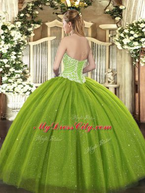Dynamic Floor Length Olive Green Quinceanera Dresses Tulle Sleeveless Beading