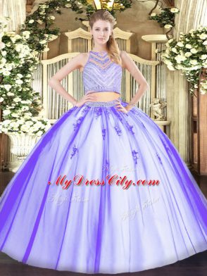 Floor Length Zipper Quince Ball Gowns Lavender for Military Ball and Sweet 16 and Quinceanera with Beading