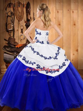 Dynamic Strapless Sleeveless Lace Up Ball Gown Prom Dress Blue Satin and Organza