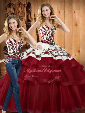 Flare Sweep Train Ball Gowns Ball Gown Prom Dress Wine Red Sweetheart Organza Sleeveless Lace Up