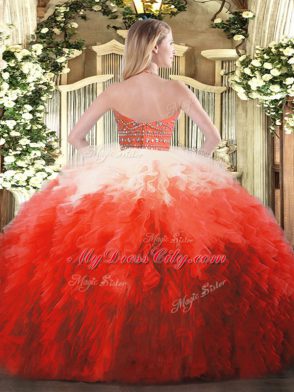 Great Floor Length Zipper Sweet 16 Dress Multi-color for Military Ball and Sweet 16 and Quinceanera with Beading and Ruffles