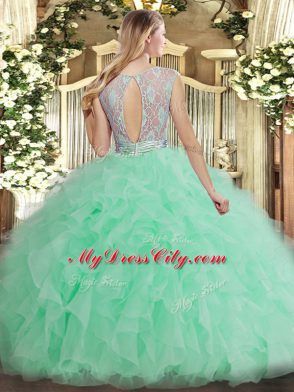Flirting Lavender Sleeveless Floor Length Beading and Ruffles Backless Vestidos de Quinceanera