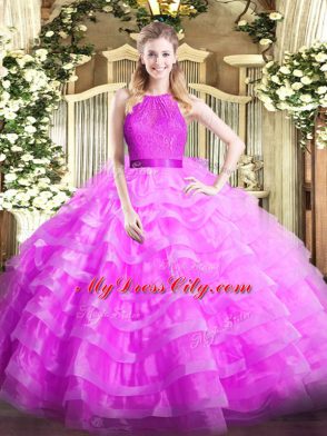 Fantastic Lilac Sleeveless Floor Length Ruffled Layers Zipper 15 Quinceanera Dress