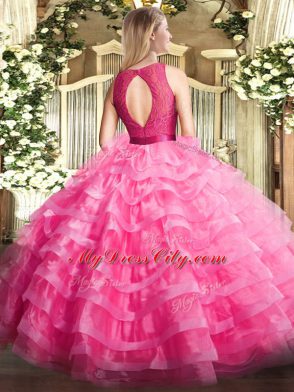 Fantastic Lilac Sleeveless Floor Length Ruffled Layers Zipper 15 Quinceanera Dress