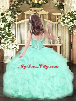 Apple Green Ball Gowns Beading and Ruffles Pageant Dresses Lace Up Organza Sleeveless Floor Length
