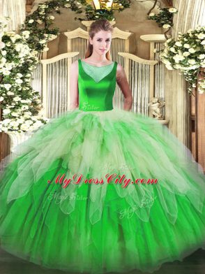 Multi-color Side Zipper Scoop Beading and Ruffles Vestidos de Quinceanera Tulle Sleeveless