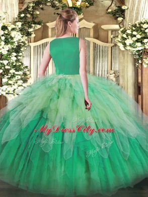 Multi-color Side Zipper Scoop Beading and Ruffles Vestidos de Quinceanera Tulle Sleeveless