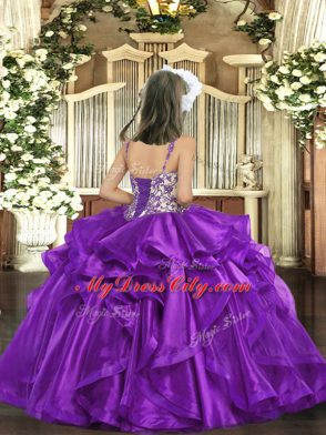 Floor Length Yellow Green Kids Formal Wear Organza Sleeveless Beading and Ruffles