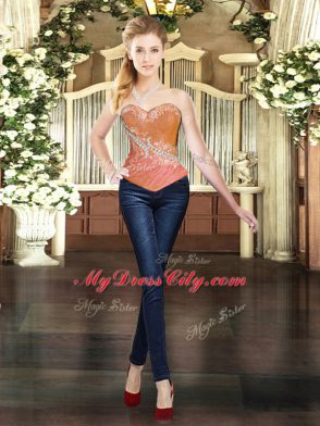 Sweetheart Sleeveless Quinceanera Gown Floor Length Beading and Ruffles Orange Red Tulle