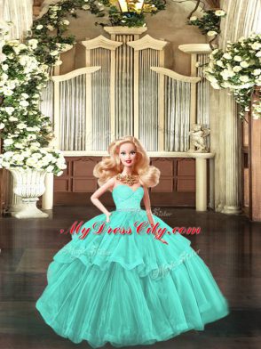 Fabulous Lace and Ruffled Layers Sweet 16 Quinceanera Dress Aqua Blue Lace Up Sleeveless Floor Length