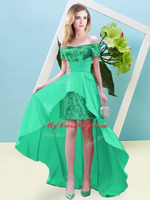 Short Sleeves Beading Lace Up Evening Dress