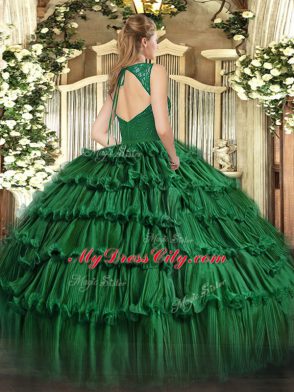 Luxury V-neck Sleeveless Zipper 15th Birthday Dress Purple Organza