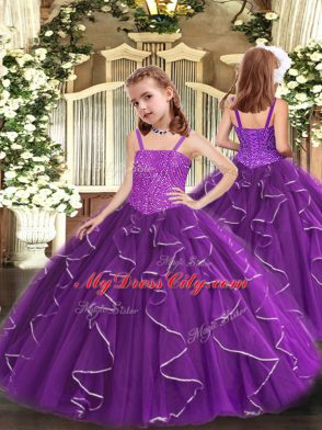 Perfect Organza Sleeveless Floor Length Little Girls Pageant Dress and Beading and Ruffles