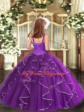 Perfect Organza Sleeveless Floor Length Little Girls Pageant Dress and Beading and Ruffles